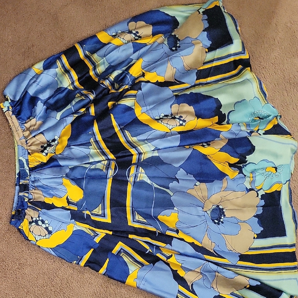Ashley Stewart Blue and Yellow Floral Maxi Skirt